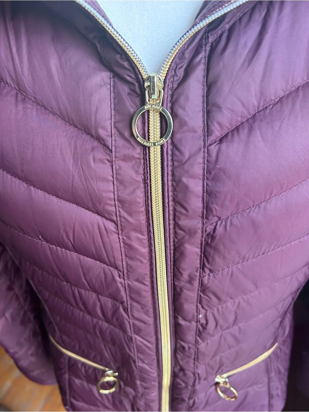 Michael Kors Plum Quilted Packable Jacket with Gold Hardware